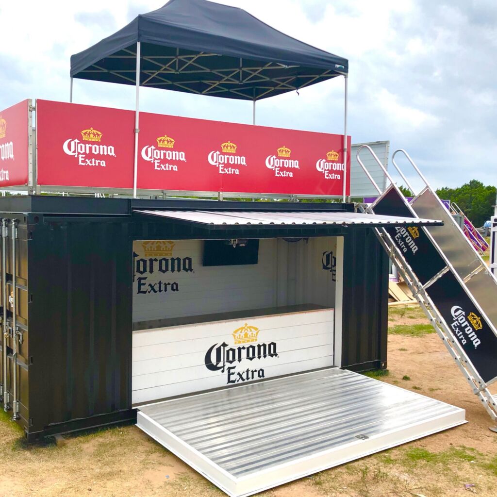 A container with a canopy and stairs to the top.