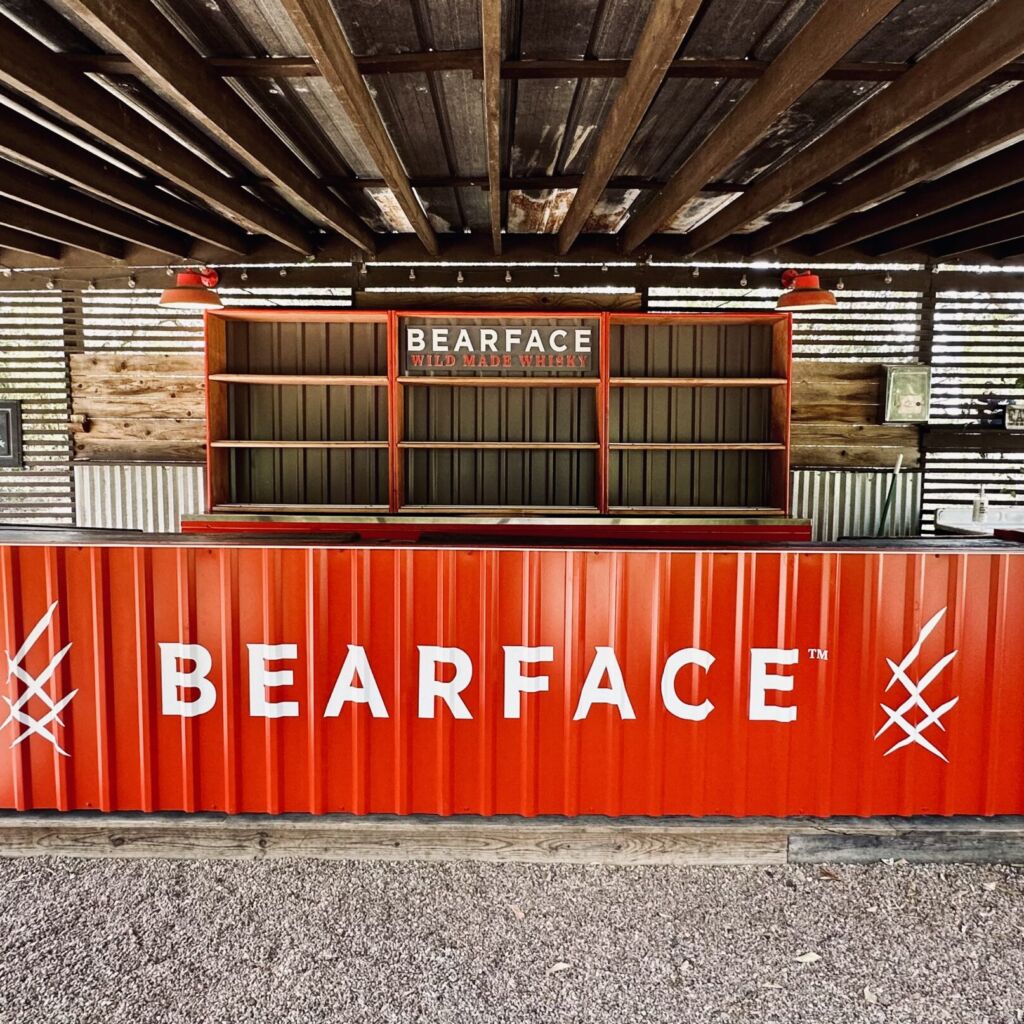 A red container with the word bearface written on it.