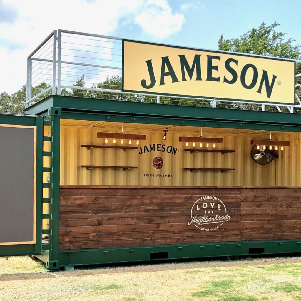 A jameson bar is shown in an outdoor setting.